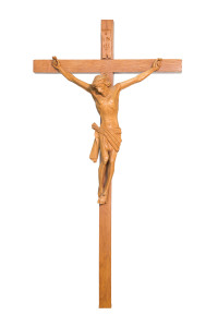 Krzyż z pasyjką, drewniana rzeźba bejcowana