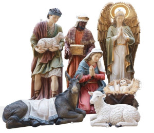 Figury do szopki bożonarodzeniowej 203 cm z żywicy poliestrowej, podświetlany Anioł i Jezus, 11 figur