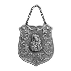 Ryngraf srebrny z Matką Boską Częstochowską, duży 