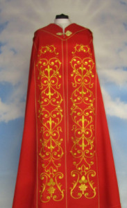 Kapa z motywem eucharystycznym, kolor czerwony