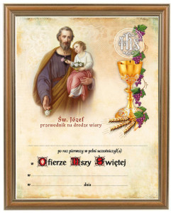 Obrazek komunijny w ramce z personalizacją Święty Józef - Pamiątka I Komunii Świętej