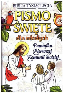 Pismo Święte dla młodych z papugą bez paginatorów z okładką Pamiątka Pierwszej Komunii Świętej (Biblia Tysiąclecia)
