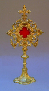 Relikwiarz barokowy, do wyboru mosiądz, mosiądz srebrzony lub złocony, wysokość 33 cm