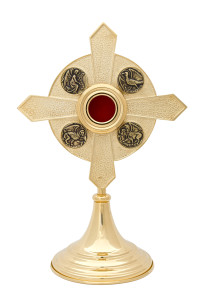Relikwiarz w kształcie krzyża, mosiężny, wysokość 32 cm