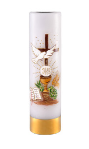 Świeca ołtarzowa na wkład olejowy, eucharystyczna, ręcznie malowana,  wys. 30/8 cm 