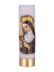 Świeca ołtarzowa na wkład olejowy, ręcznie malowana z postacią św. Rity, wys. 30/7cm 