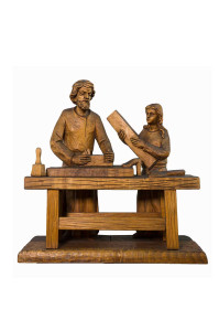 Święty Józef z Jezusem, drewniana rzeźba bejcowana