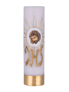 Świeca ołtarzowa na wkład olejowy, eucharystyczna, ręcznie malowana głowa Chrystusa,  wys. 30/8 cm