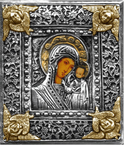 Ikona Madonny Kazańskiej, z drukowaną twarzą