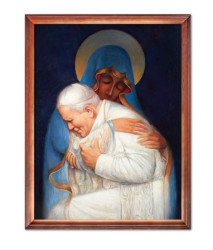 Obraz religijny Matka Boża Częstochowska i Jan Paweł II , rama drewniana