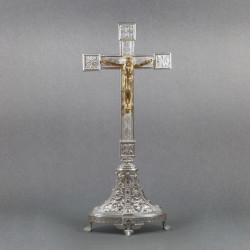 Krzyż mosiężny srebrzony wys.53 cm