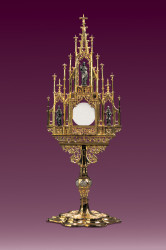 Monstrancja gotycka, mosiężna, pozłacana i posrebrzana, wysokość 61 cm