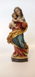 Figura Matka Boska z dzieciątkiem , rzeźba drewniana kolor, wysokość 35 cm 