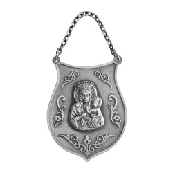 Ryngraf srebrny z ornamentem wypukłym z Matką Boską Częstochowską