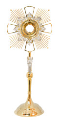 Monstrancja z wizerunkiem anioła, mosiężna, złocona i srebrzona, wysokość 76 cm
