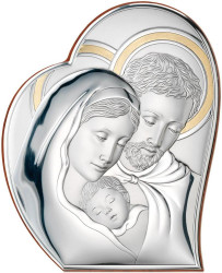 Obrazek w kształcie serca z wizerunkiem Św. Rodziny ze złoceniami