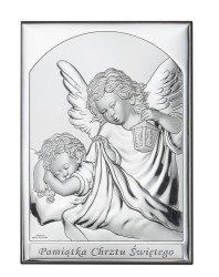 Obrazek Aniołek z latarenką z podpisem "Pamiątka Chrztu Świętego", prostokątny