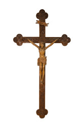Krzyż w stylu barokowym, drewniana rzeźba bejcowana, wysokość 210 cm 