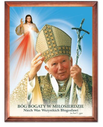Obraz religijny Święty Jan Paweł II, Jezu ufam Tobie, rama drewniana