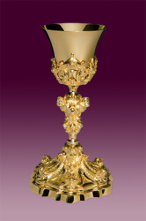Kielich mszalny barokowy, mosiądz złocony wys. 24,5 cm