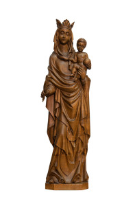Madonna z koroną, drewniana rzeźba bejcowana, wysokość 60 cm
