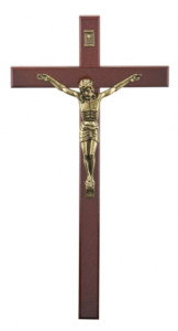 Krzyż drewniany, wiszący, ciemny, wysokość 27 cm 