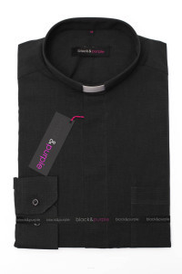 Koszula Kapłańska, biała, długi rękaw, TWILL, BLACK&PURPLE 