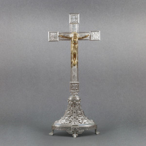 Krzyż mosiężny srebrzony wys.53 cm