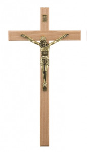 Krzyż drewniany, wiszący, jasny, wysokość 19,5 cm