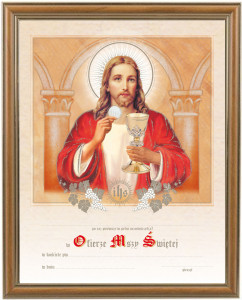 Obrazek komunijny w ramce z personalizacją Jezus Chrystus - Pamiątka I Komunii Świętej 