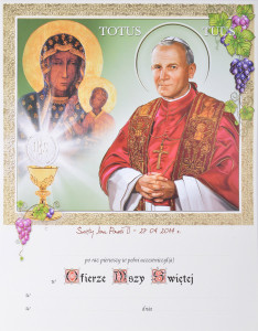 Obrazki komunijne Matka Boża Częstochowska i Święty Jan Paweł II