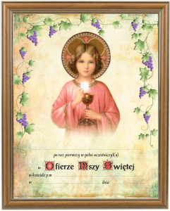 Obrazek komunijny w ramce z personalizacją Eucharystia - Pamiątka I Komunii Świętej 