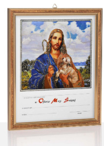Obrazek komunijny w ramce z personalizacją Jezus Dobry Pasterz