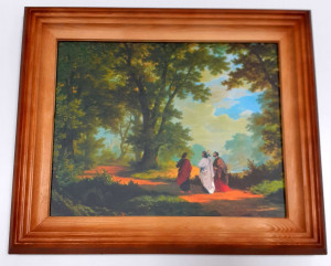 Obraz w drewnianej ramie - Jezus z uczniami w drodze do Emaus