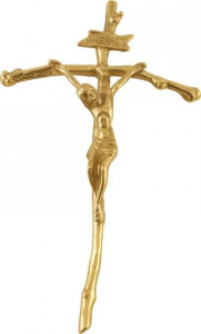  Krzyż papieski ścienny, odlew mosiężny lakierowany, wysokość 37 cm