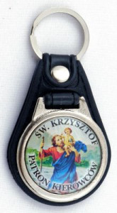 Brelok święty Krzysztof skóra koło 7cm x 3,4cm