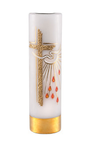 Świeca ołtarzowa na wkład olejowy, ręcznie malowana z krzyżem i Duchem Świętym,  wys. 30/7cm