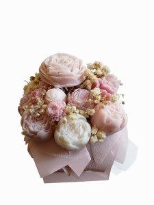 Bukiet ze świec - flower box / candle box W kartoniku Flowers - Beżowo-Ciemny Różowy