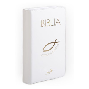 Biblia "z rybką" - oprawa biała, z suwakiem, z kolorową wkładką