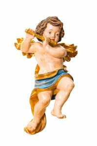 Anioł grający na flecie, rzeźba antyczna złocona, wysokość 35 cm