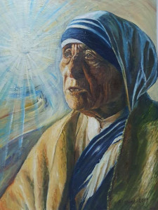 Obraz olejny na desce - Matka Teresa z Kalkuty