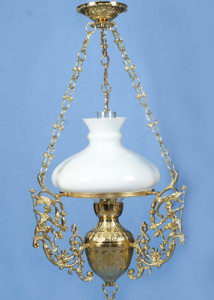 Lampa mosiężna wisząca elektryczna, szerokość 40 cm