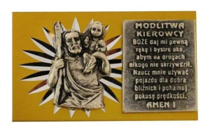 Plakietka samoprzylepna - św. Krzysztof z modlitwą kierowcy