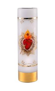 Świeca ołtarzowa na wkład olejowy, ręcznie malowana z gorejącym sercem Pana Jezusa,  wys. 30/7cm 