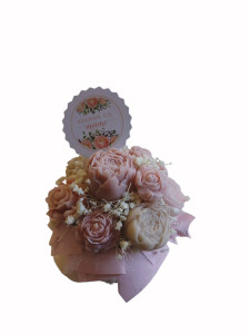 Bukiecik ze świec - flower box / candle box Beżowo- Różowy Z Napisem Kocham Cię Mamo
