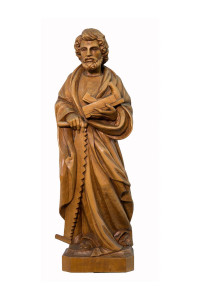 Święty Józef, drewniana rzeźba bejcowana, wysokość 56 cm