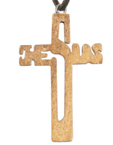 Naszyjnik - krzyżyk - JESUS drewniany - ze sznurek woskowany