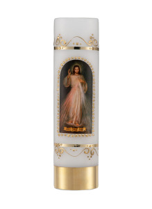 Świeca ołtarzowa na wkład olejowy, z aplikacją  Jezu Ufam Tobie wys. 30/7cm 