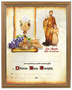 Obrazek komunijny w ramce z personalizacją Święty Józef - Pamiątka I Komunii Świętej
