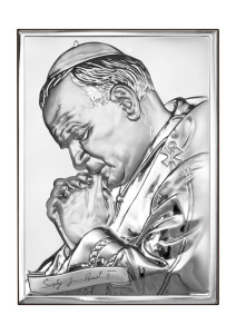Obrazek srebrny z wizerunkiem świętego Jana Pawła II, prostokątny